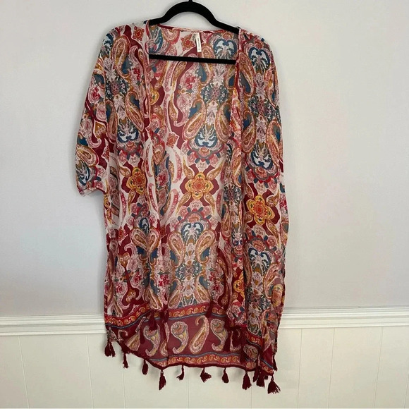 Live 4 Truth Women’s Short Sleeve Open Front Multicolor Paisley Kimono Sz 1X GUC - Picture 2 of 8